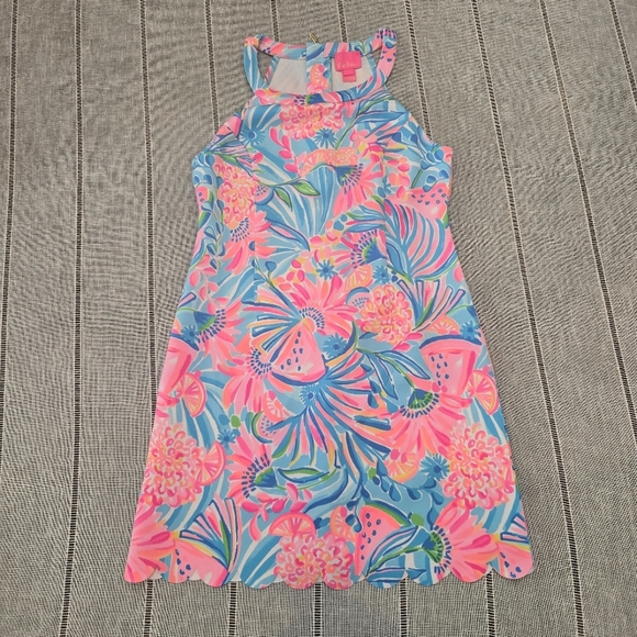 Lilly Pulitzer Girls Dress Size 12 Floral High Neck Scallop Hem - Picture 6 of 9